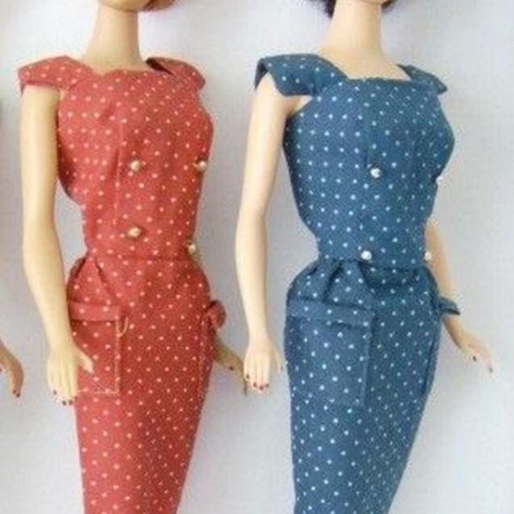 Unique Vintage Barbie Navy Blue Buttoned Sheath Dress w/ Pockets size small - Picture 5 of 5